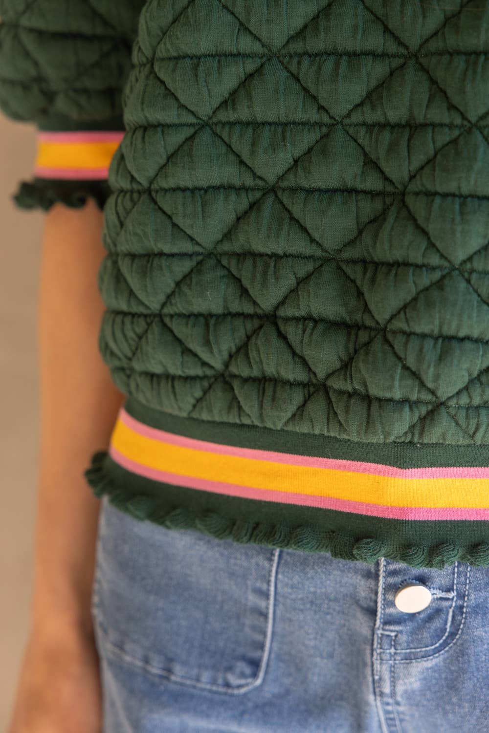 Quilted Knit Top: Green