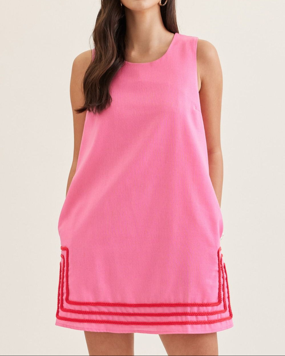 Pink Shift Dress with Red Trim Detailing Large Pink Shift Dress with Red Trim Detailing Large