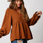 Notched Neck Long Sleeve Top