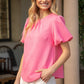 Pink Bubble Short Sleeve Textured Knit Top
