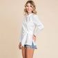 Poplin Wrap Bow Tie Button Up Collared Shirts Tops: Cream