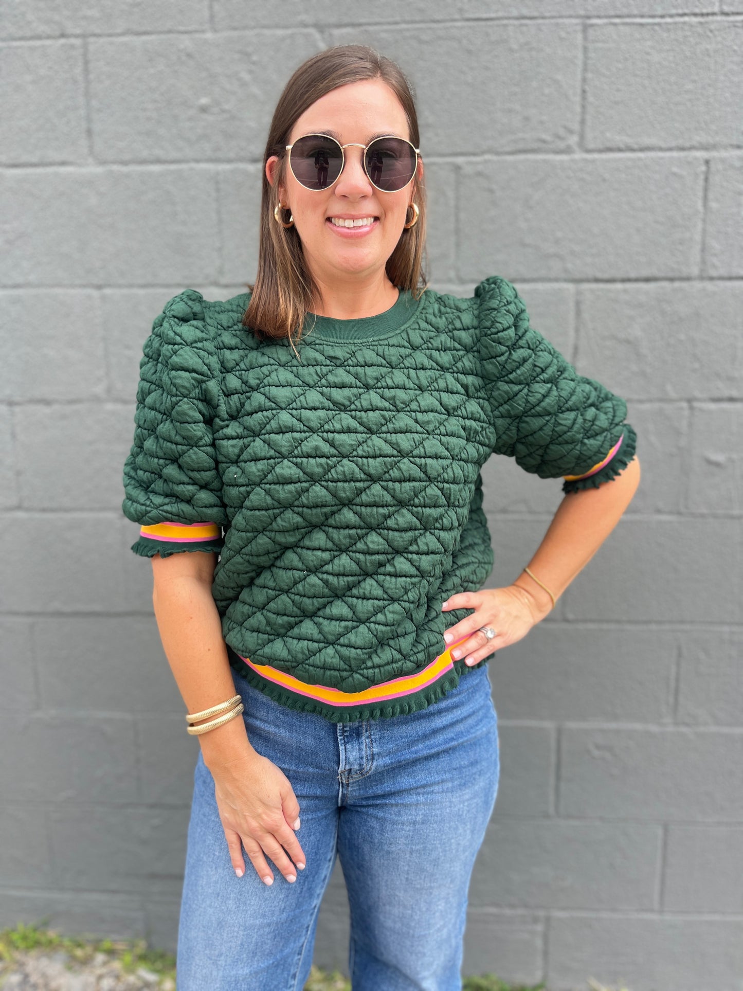 Quilted Knit Top: Green