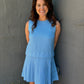 SLEEVELESS BLUE PLEATED MINI DRESS