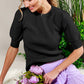 Crew Neck Puff Sleeve Knitted Sweater