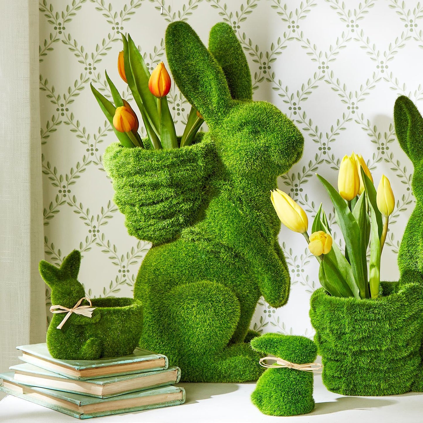 HOPPY EASTER FAUX MOSS BUNNY BASKET - 2 Styles