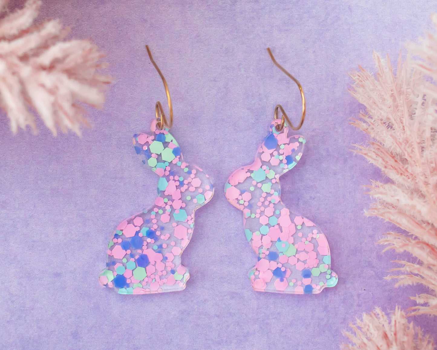 Rabbit Easter Earrings Pink & Blue Bunny Acrylic Dangles