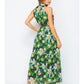 Flower Print Halter Nack Tiered Skirt Maxi Dress - Green