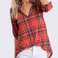 ROLL UP BUTTON SLEEVE COLLAR PLAID TOP - PLUS