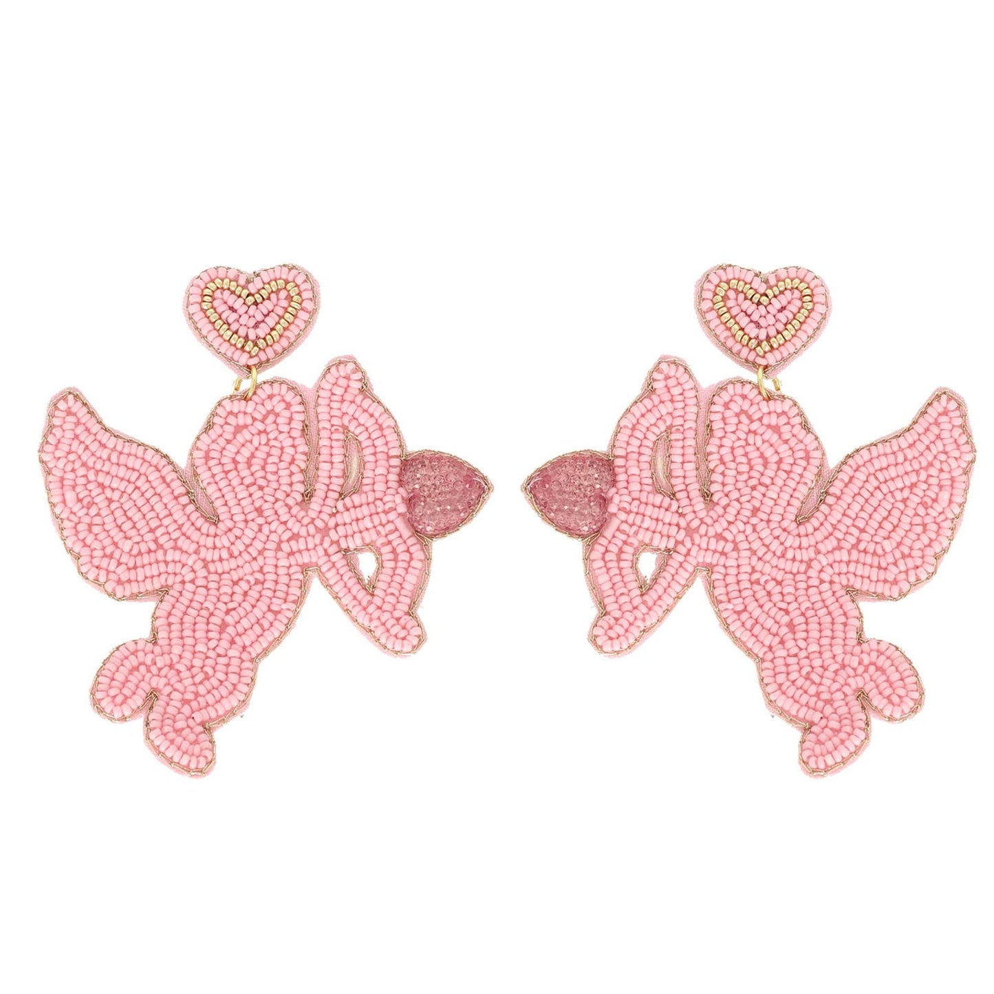 Cupid Valentine's Day Beaded Jeweled Earrings: Red