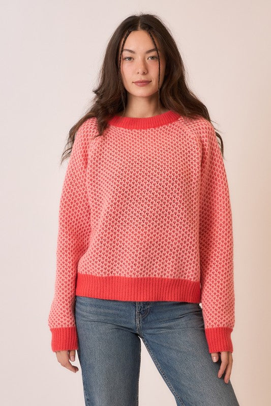 Coral Waffle Knit Sweater