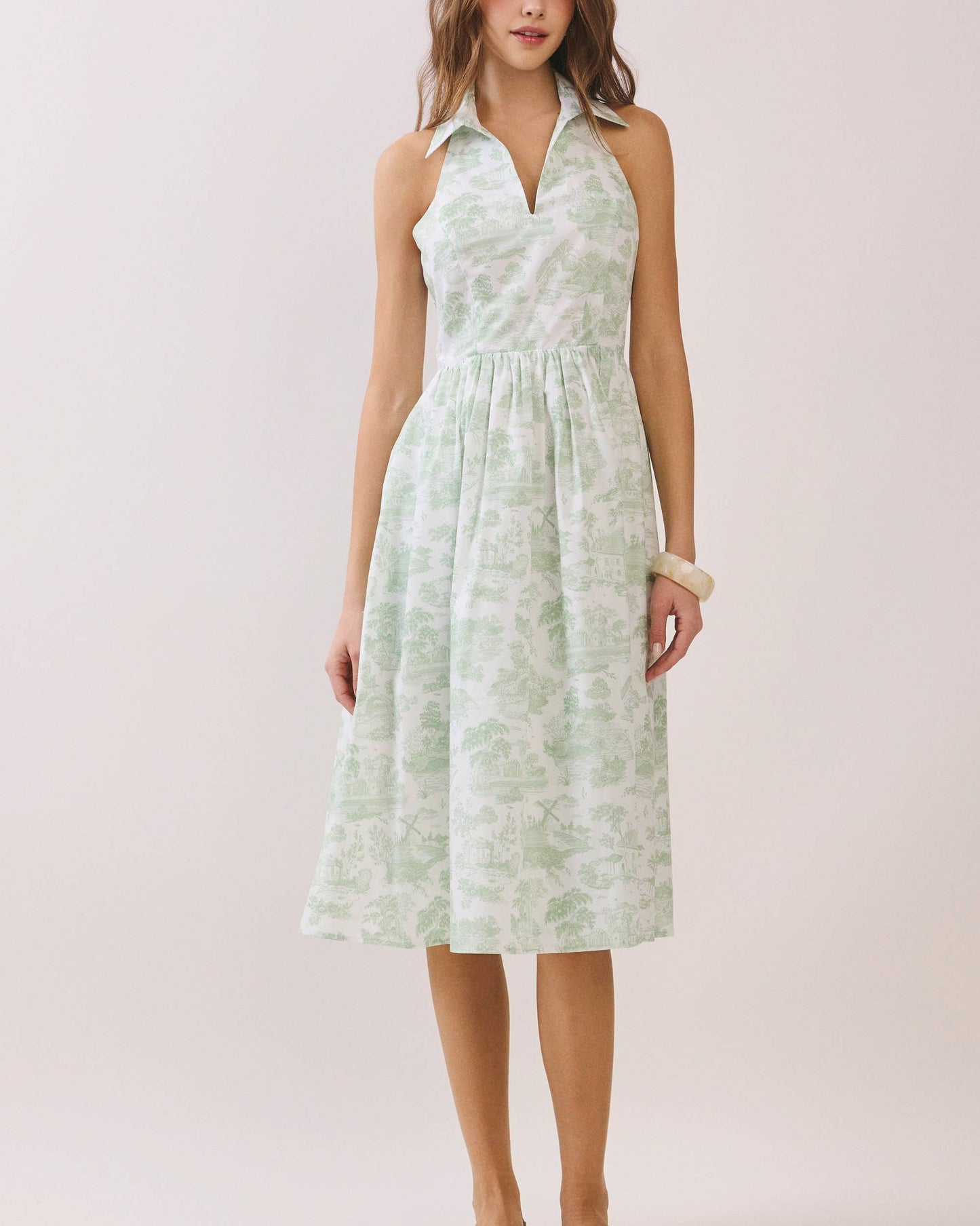 Toile Smocked Halter Neck Dress Toile Smocked Halter Neck Dress