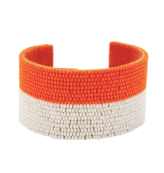 Orange/White Seed Bead Cuff Bracelet