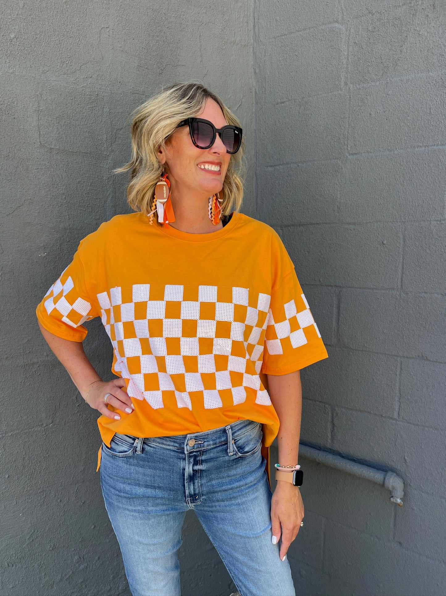 Short Sleeve Checkered Game Day Top