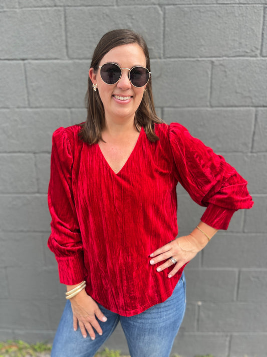 Red Holiday Velvet Blouse