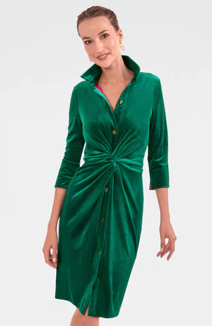 Twist & Shout Dress - Green Silky Velvet