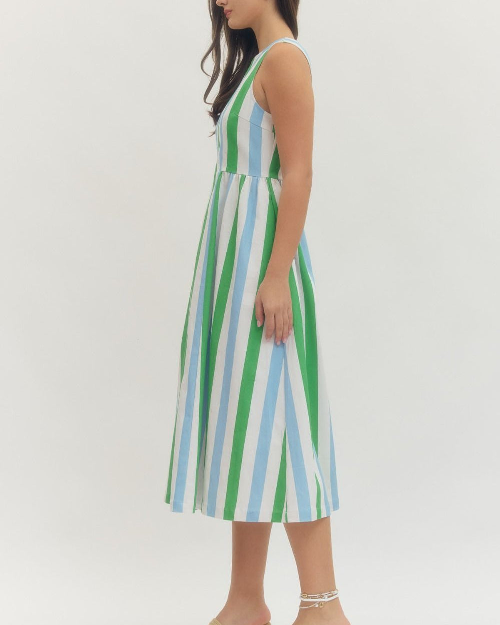Blue & Green Striped Midi Dress Medium Blue & Green Striped Midi Dress Medium