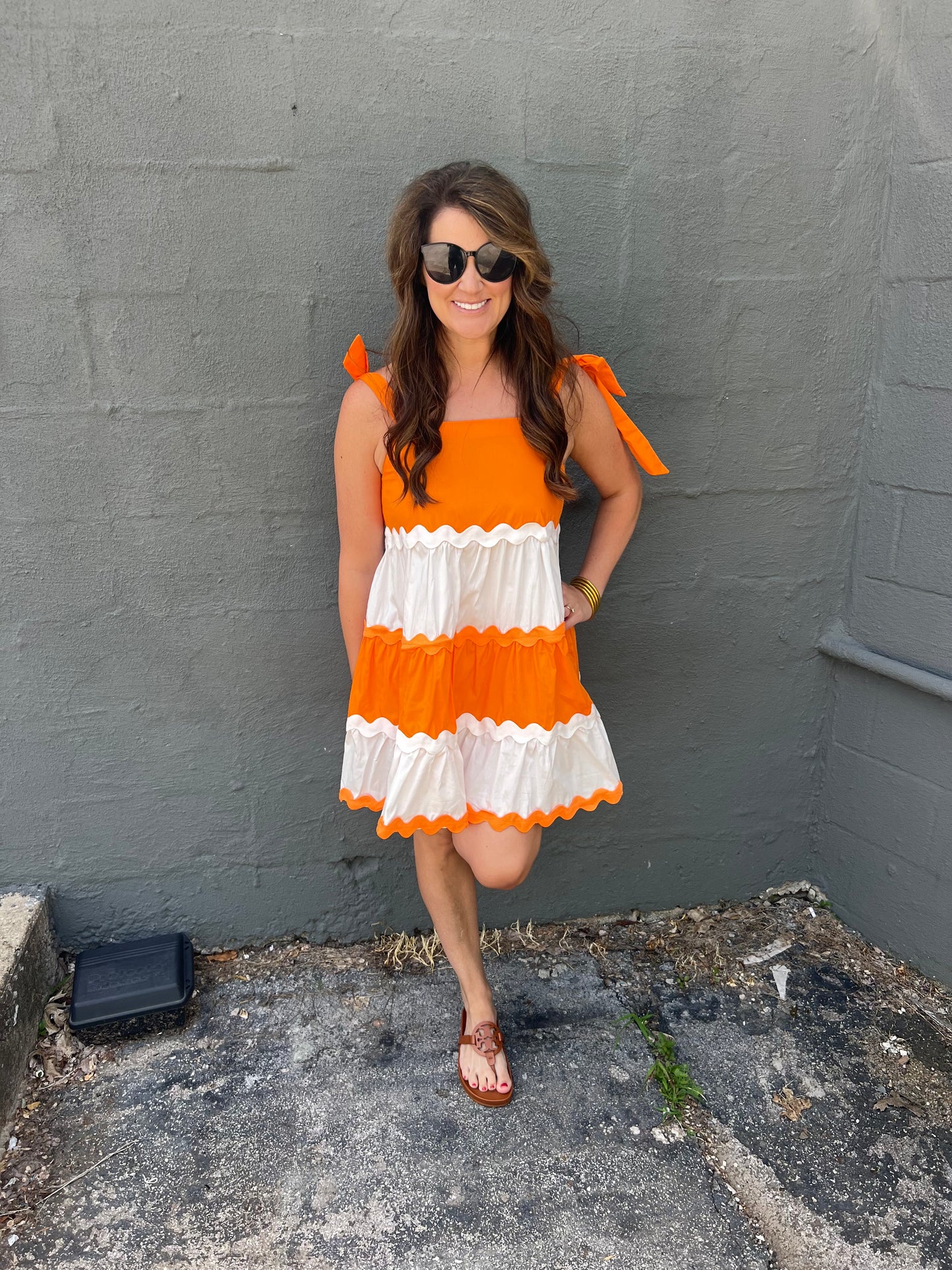 Ric Rac Game Day Dress - Orange and White