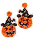Bead Pumpkin Witch Hat Earrings