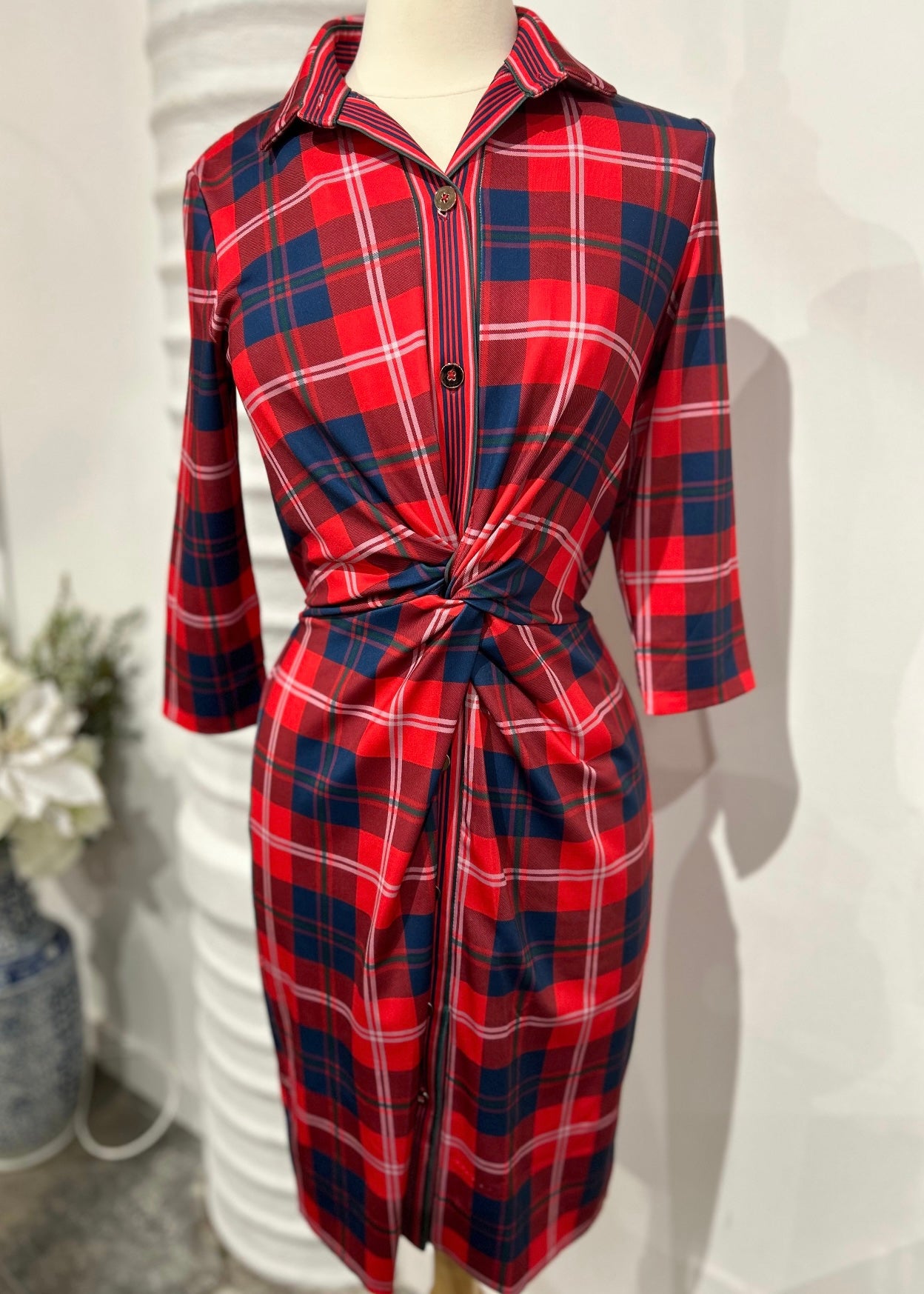 “Twist & Shout” Dress in Red Middleton Plaid by Gretchen Scott