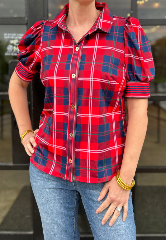 GS Puff Sleeve Top - Middleton Plaid