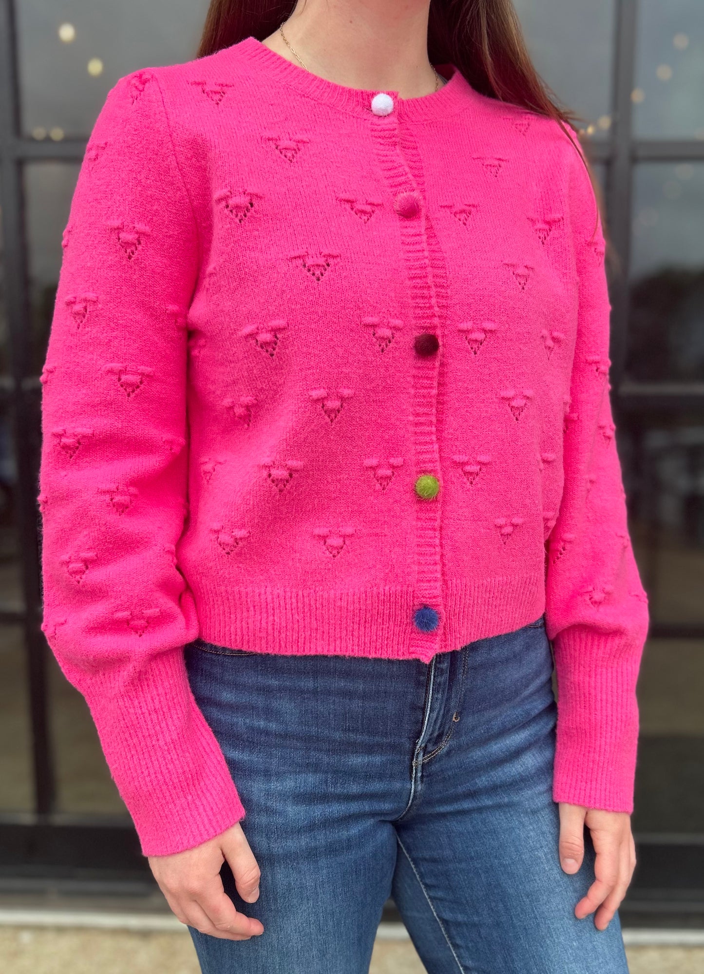 THML Button up Knit Sweater - Hot Pink