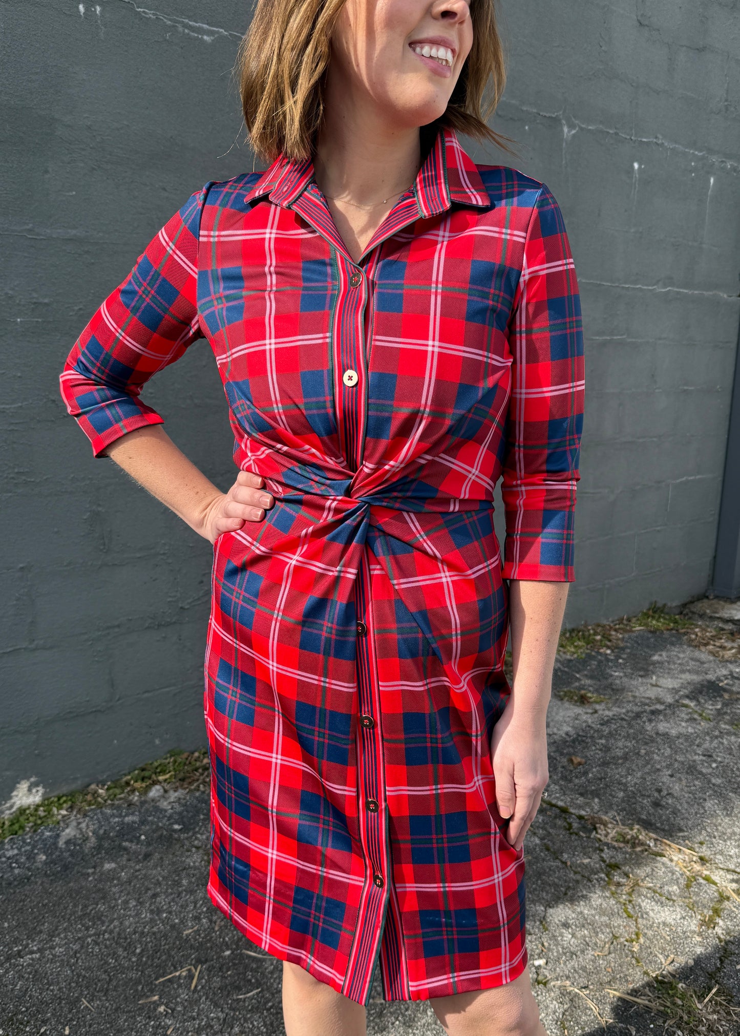 “Twist & Shout” Dress in Red Middleton Plaid by Gretchen Scott