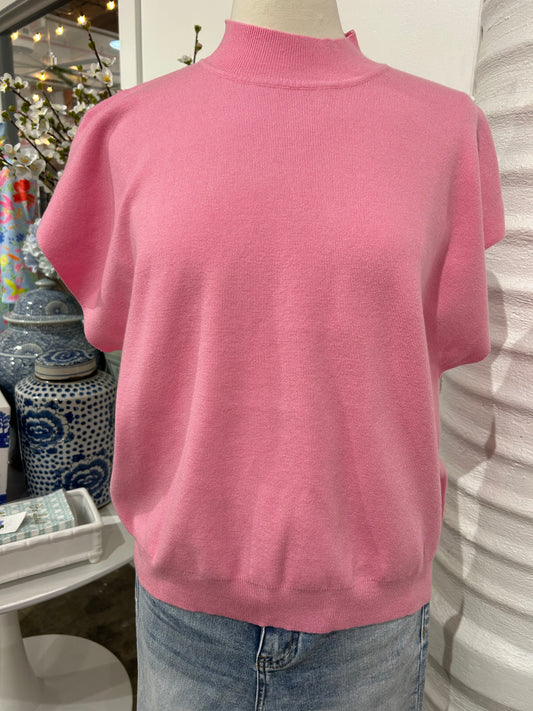 CURVE MOCK NECK SHORT SLEEVE TOP IN BABY PINK