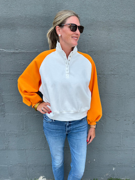 Piper Collared Colorblock Sweater - Orange/White