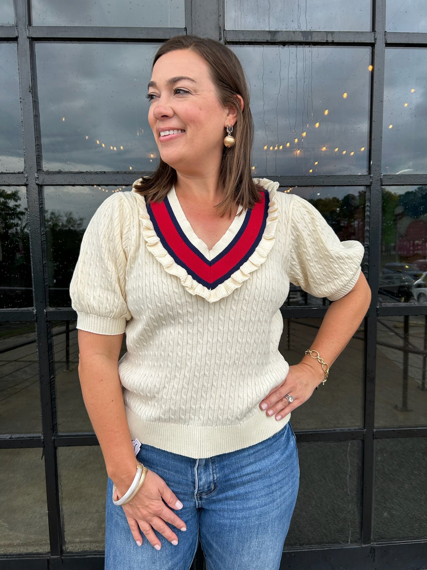 Multi Color Striped V Neck Sweater Top