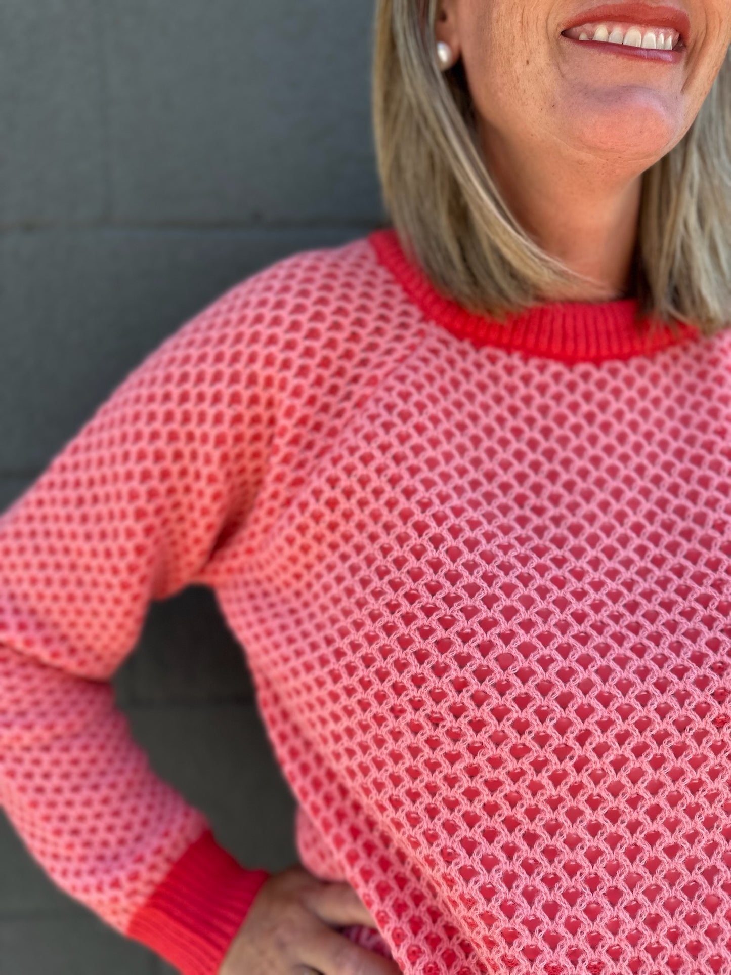 Coral Waffle Knit Sweater