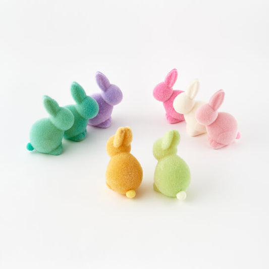8" FLOCKED PASTEL SEATED BUNNY  (8 COLOR OPTIONS)