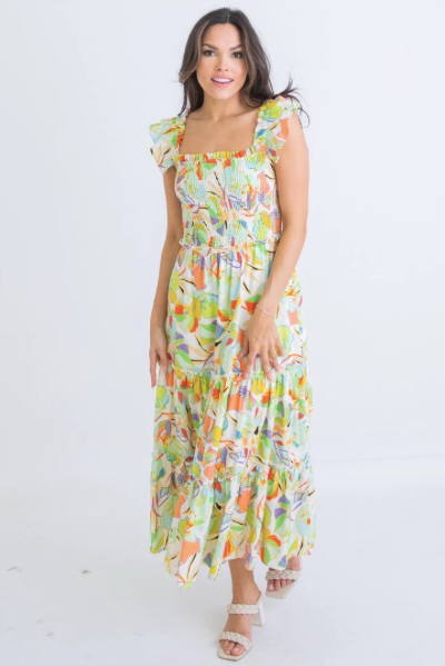 Multi Floral Linen Maxi Dress
