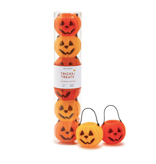 Tricks & Treats S/6 Flocked Jack-o-Lantern Pumpkins in Gift Tube