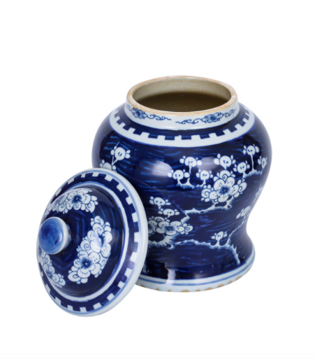 Small Porcelain Temple Jar Blue Plum Blossom
