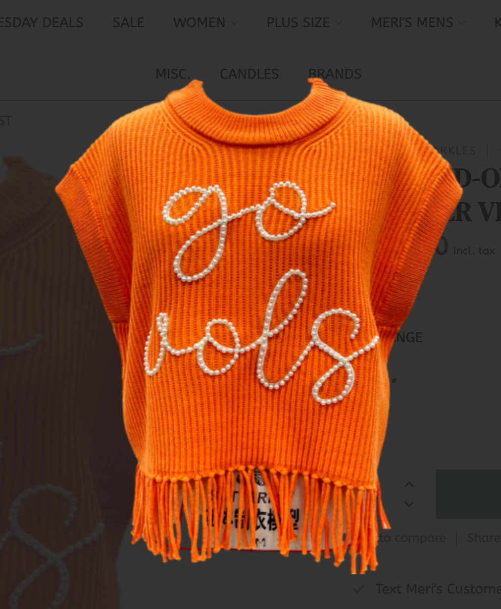 LICENSED-ORANGE GO VOLS FRINGE SWEATER VEST