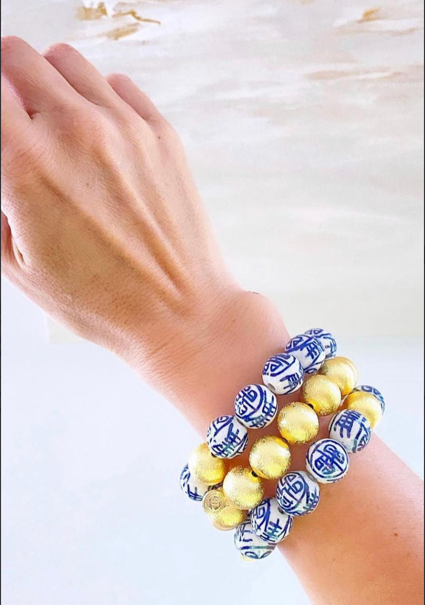 Blue Chinoiserie Beaded Bracelet