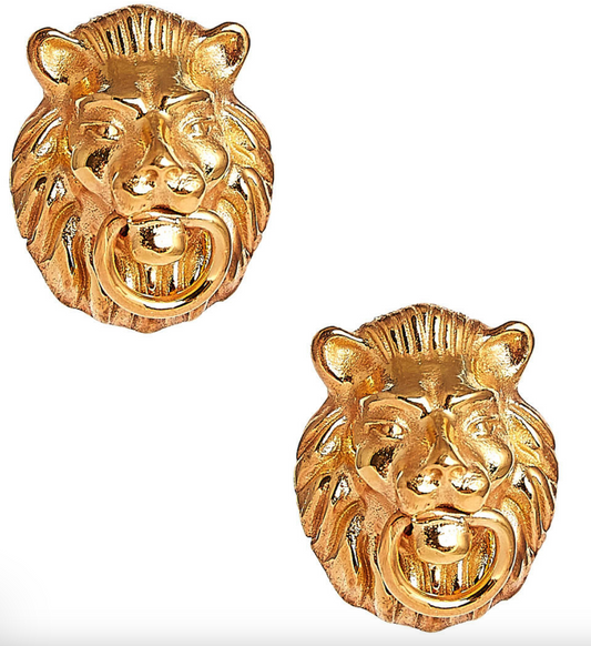 Lion Door Knocker Earrings in Gold Brass