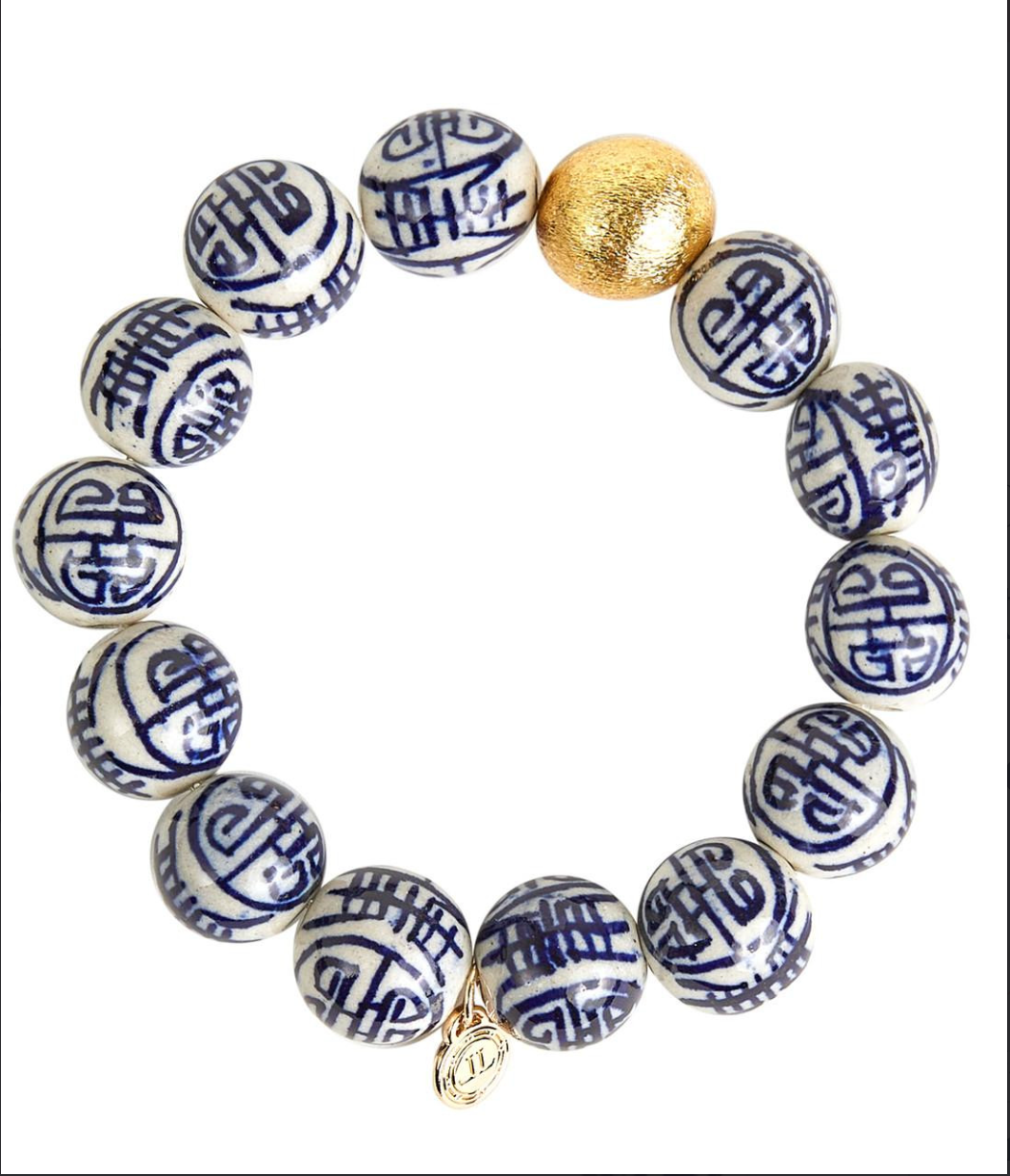 Blue Chinoiserie Beaded Bracelet