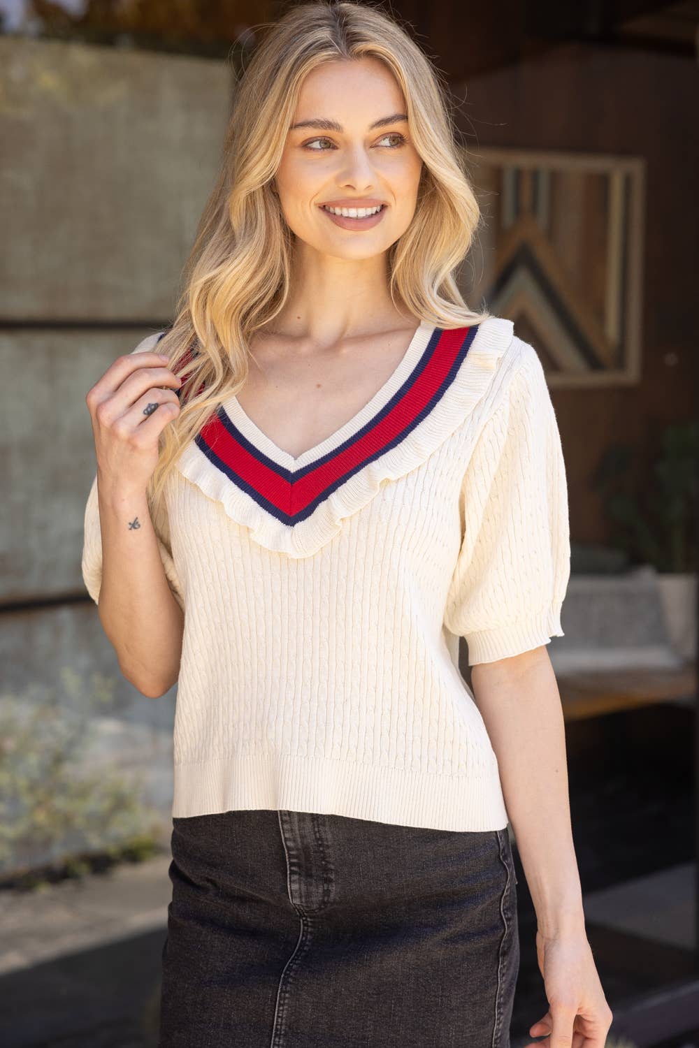 Multi Color Striped V Neck Sweater Top