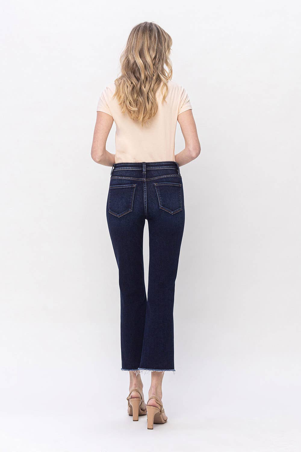 HIGH RISE STEP RAW HEM CROP FLARE JEANS