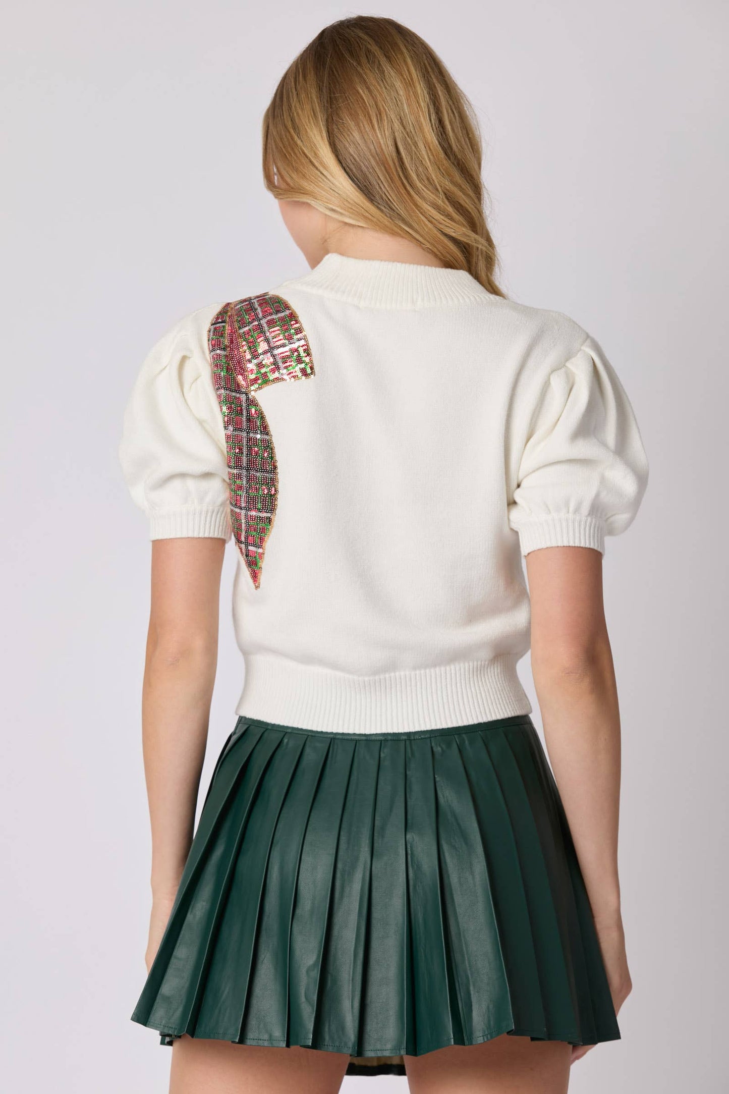 Christmas Plaid Sequins Embroidery Sweater