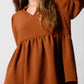 Notched Neck Long Sleeve Top