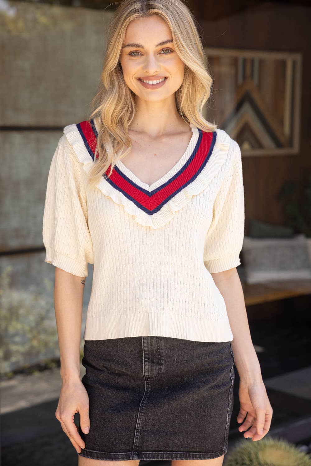 Multi Color Striped V Neck Sweater Top