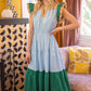 Blue Color Block Multi Stitched Placket Poplin Dress