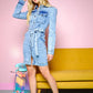 Washed Denim Long Sleeve Button Up Dress