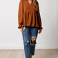 Notched Neck Long Sleeve Top