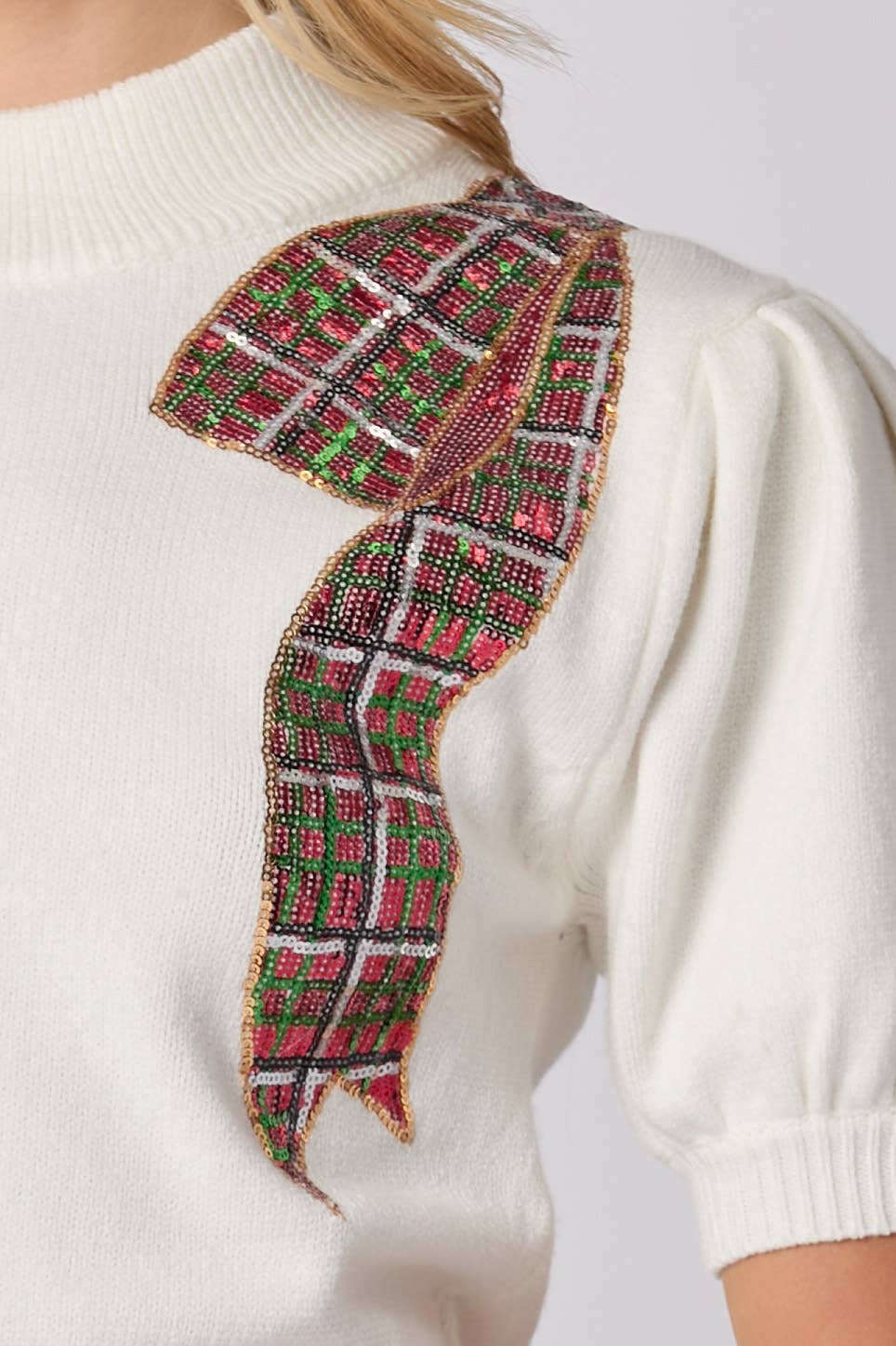 Christmas Plaid Sequins Embroidery Sweater