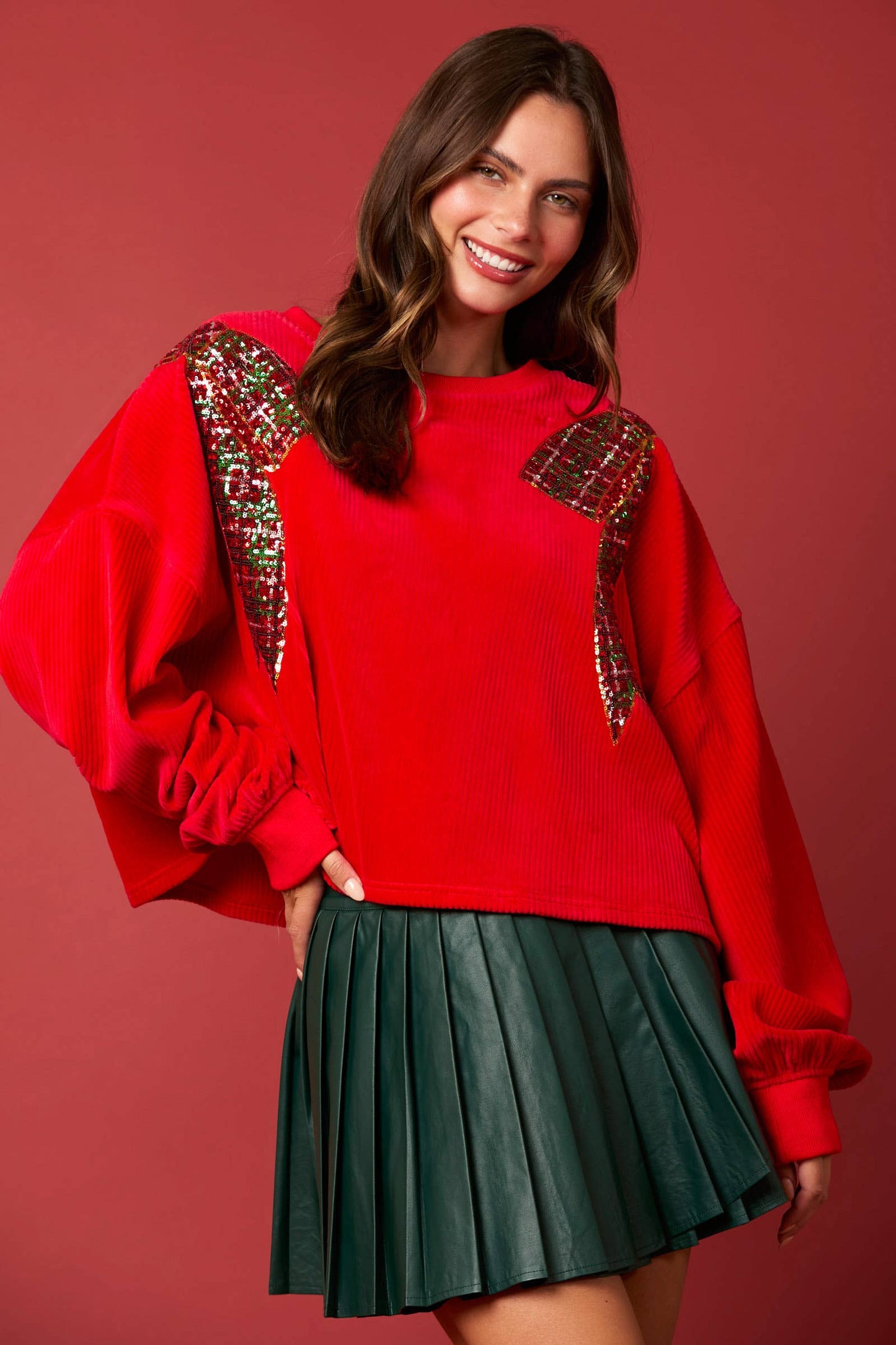 Christmas Bow Sequins Embroidery Sweatshirt