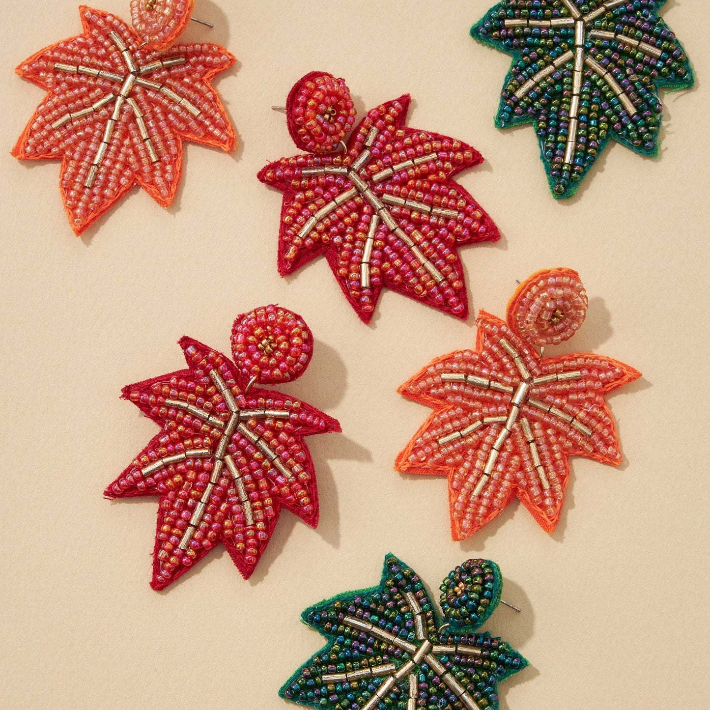 Autumn Leaf Seed Bead Earrings: Orange