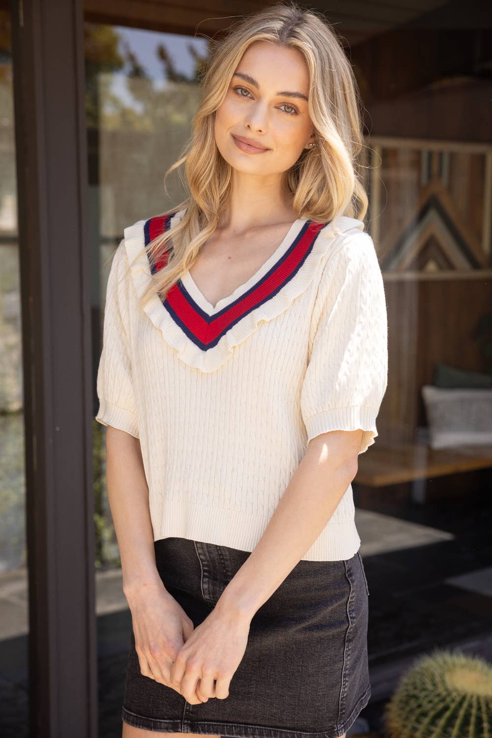 Multi Color Striped V Neck Sweater Top